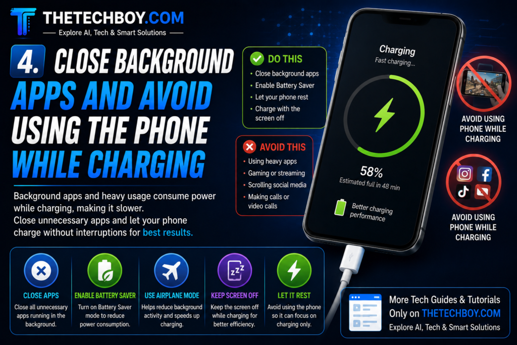 4. Close Background Apps and Avoid Using the Phone While Charging